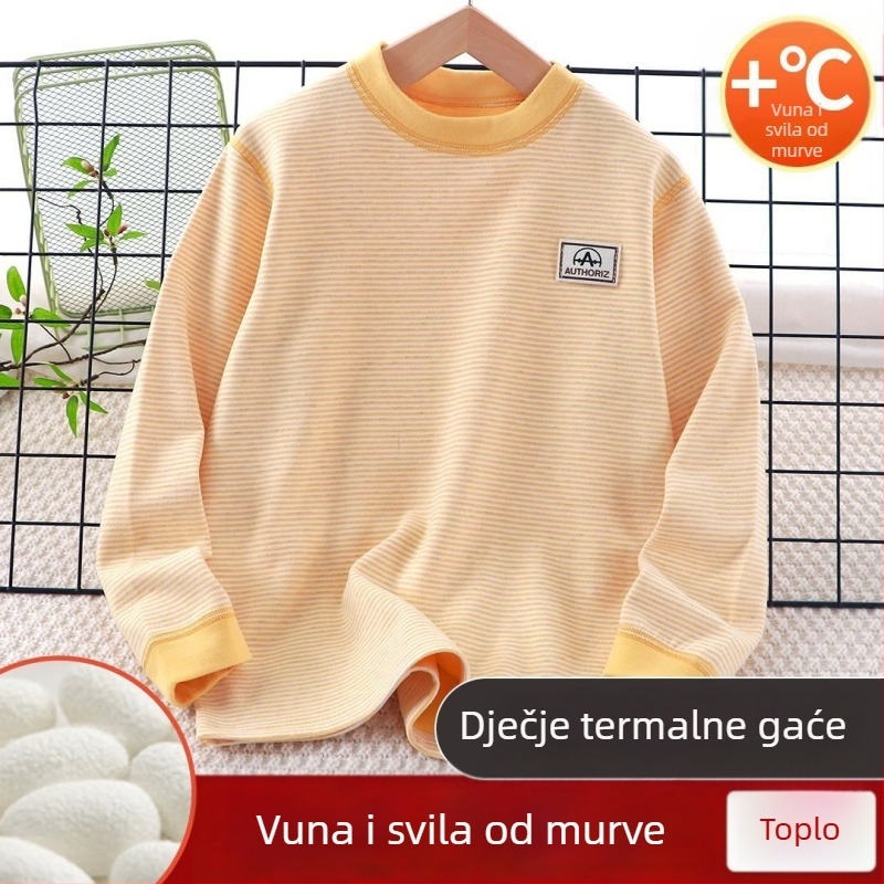 Dječji termalni gornji dio, unisex, 88,8% poliester, mekani brušeni završni obrada, okrugli vrat, bez kapulje, jesensko-zimska baza za spavanje za djecu iznad 140 cm