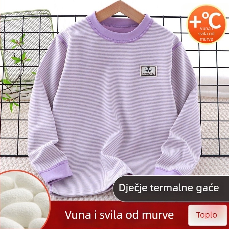 Dječji termalni gornji dio, unisex, 88,8% poliester, mekani brušeni završni obrada, okrugli vrat, bez kapulje, jesensko-zimska baza za spavanje za djecu iznad 140 cm