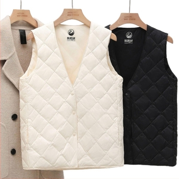 Ženski down vest, slim silueta, V-izrez, ultra kratka duljina (≤40 cm), Chenille tkanina s elastanom, punilo goose down, Proljeće 2025