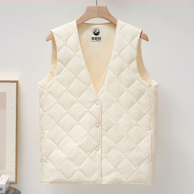 Ženski down vest, slim silueta, V-izrez, ultra kratka duljina (≤40 cm), Chenille tkanina s elastanom, punilo goose down, Proljeće 2025