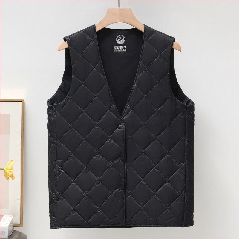 Ženski down vest, slim silueta, V-izrez, ultra kratka duljina (≤40 cm), Chenille tkanina s elastanom, punilo goose down, Proljeće 2025