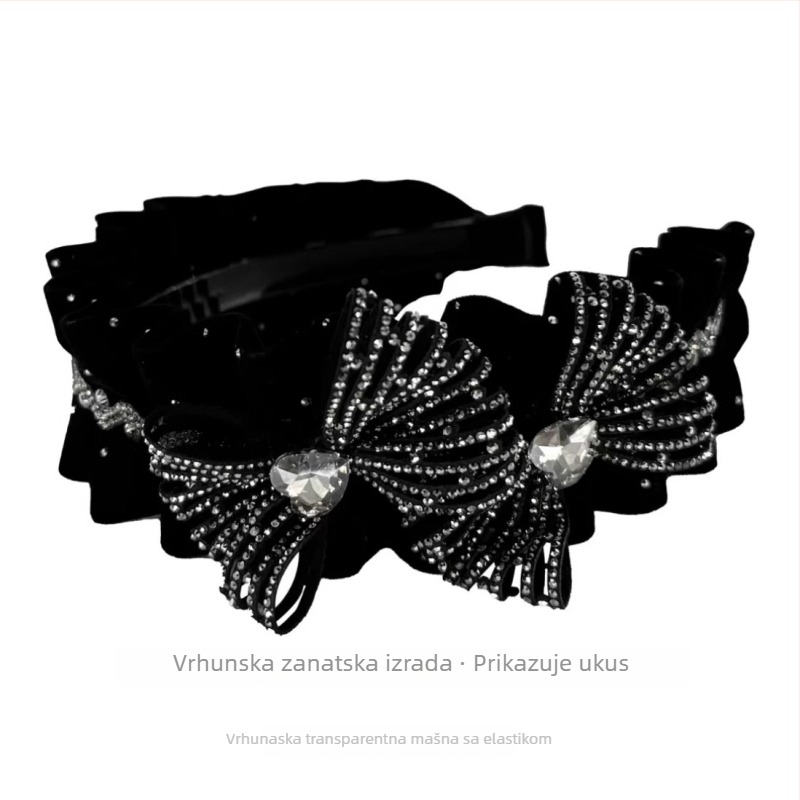 Čelenka od velura s dvostrukom mašnom i leptirovim motivom od smole; ručna izrada; prilagodljiv korejski stil; materijali: tkanina + smola; brenda XINSHENG; zimska kolekcija 2024.