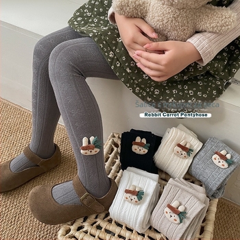 Dječje legginge za djevojčice s motivom crtanog filma i mašnicom, pamuk 75,6%, visok pojas, za proljeće i jesen, korejski stil (za djecu 3–8 godina)