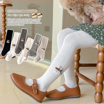 Dječje legginge za djevojčice s motivom crtanog filma i mašnicom, pamuk 75,6%, visok pojas, za proljeće i jesen, korejski stil (za djecu 3–8 godina)