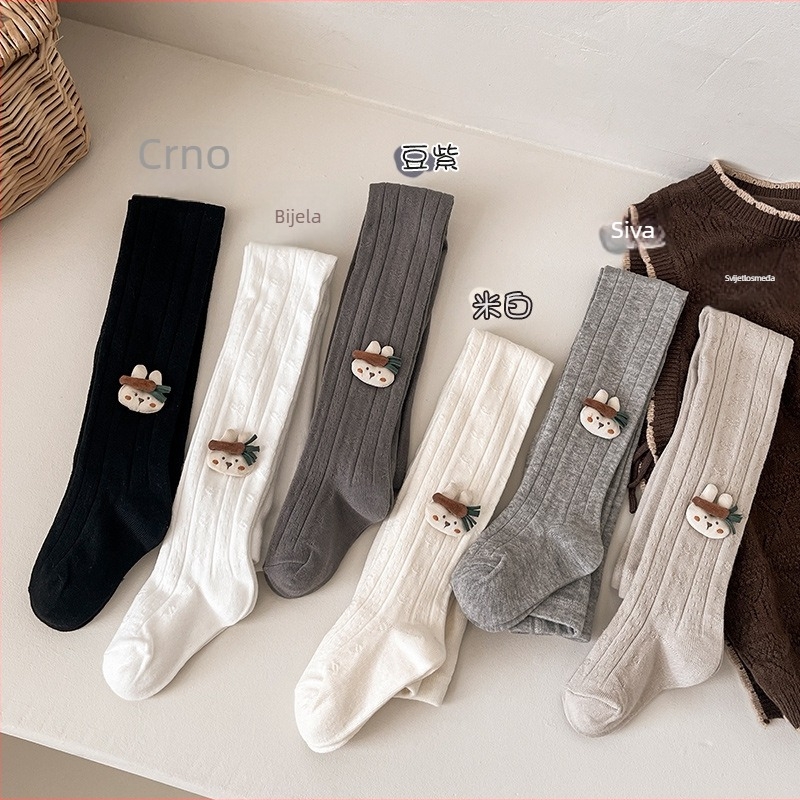 Dječje legginge za djevojčice s motivom crtanog filma i mašnicom, pamuk 75,6%, visok pojas, za proljeće i jesen, korejski stil (za djecu 3–8 godina)