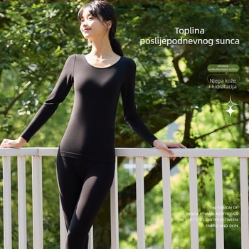 Ženski seamless termalni set za gornji i donji dio — viskozna smjesa 80–90%, dvostruki sloj, okrugli vrat, prozračan i topao, koži prijateljski bazni sloj