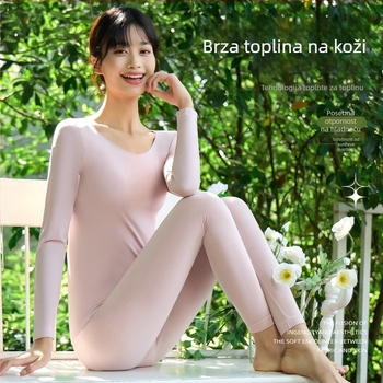Ženski seamless termalni set za gornji i donji dio — viskozna smjesa 80–90%, dvostruki sloj, okrugli vrat, prozračan i topao, koži prijateljski bazni sloj