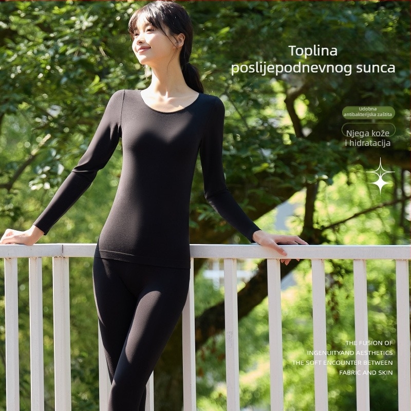 Ženski seamless termalni set za gornji i donji dio — viskozna smjesa 80–90%, dvostruki sloj, okrugli vrat, prozračan i topao, koži prijateljski bazni sloj