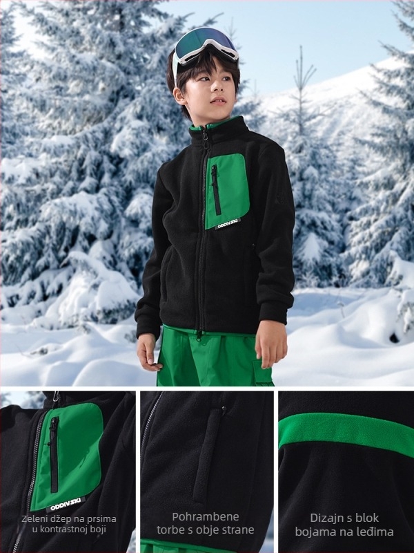 Unisex flis jakna u stilu kardigana, uzorak bočnih blokova boja, vanjska i podstava od polar flisa, toplina 320 g/m2