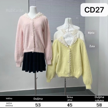 Ženski kardigan od umjetnog mink velura – debeli pleteni, jednobojni uzorak, slobodan kroj, čipasti rub