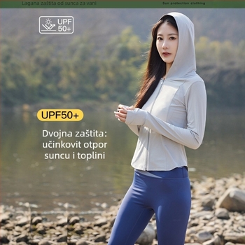 Ženska jakna s kapuljačom za vanjsku upotrebu, slim-fit, UPF50+ zaštita od sunca, lagana i prozračna najlonska tkanina