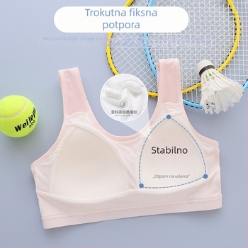 Anfiya dječji sportski grudnjak u stilu prsluka, za djevojčice 9–13 godina, 3/4 cup, tanak oblikovan kalup od spužve, pamuk, fiksirane dvostruke naramenice, prozračno i upija znoj
