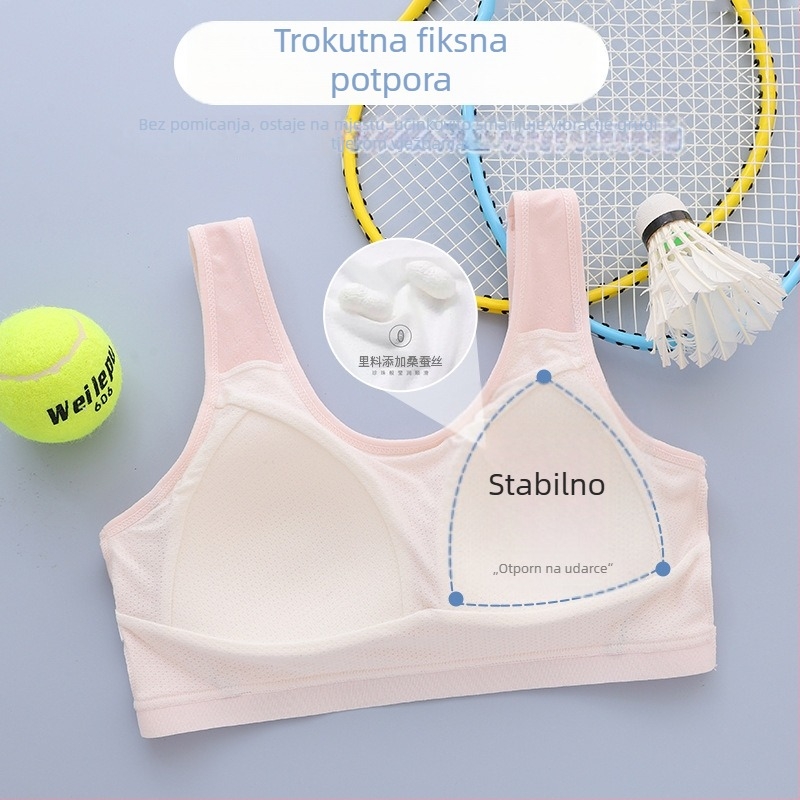 Anfiya dječji sportski grudnjak u stilu prsluka, za djevojčice 9–13 godina, 3/4 cup, tanak oblikovan kalup od spužve, pamuk, fiksirane dvostruke naramenice, prozračno i upija znoj