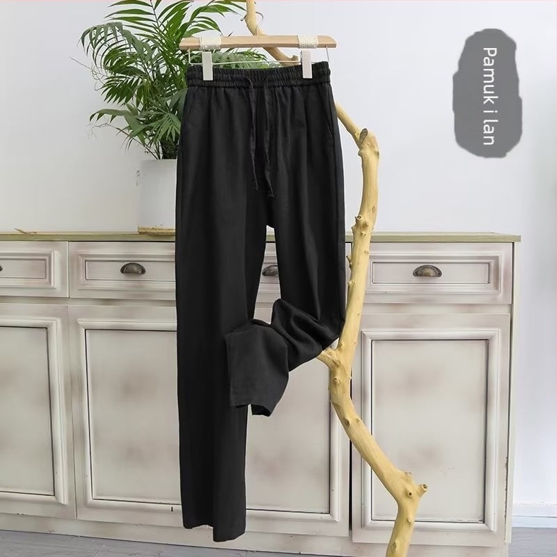Muške lanene hlače, labav kroj, tanak materijal, ravni kroj, korejski stil