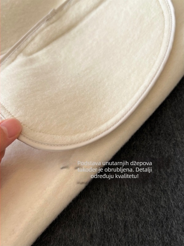 Ženski kaput od ovčje vune, sa stojećim ovratnikom, slobodan kroj, srednje duljine (65-80 cm)