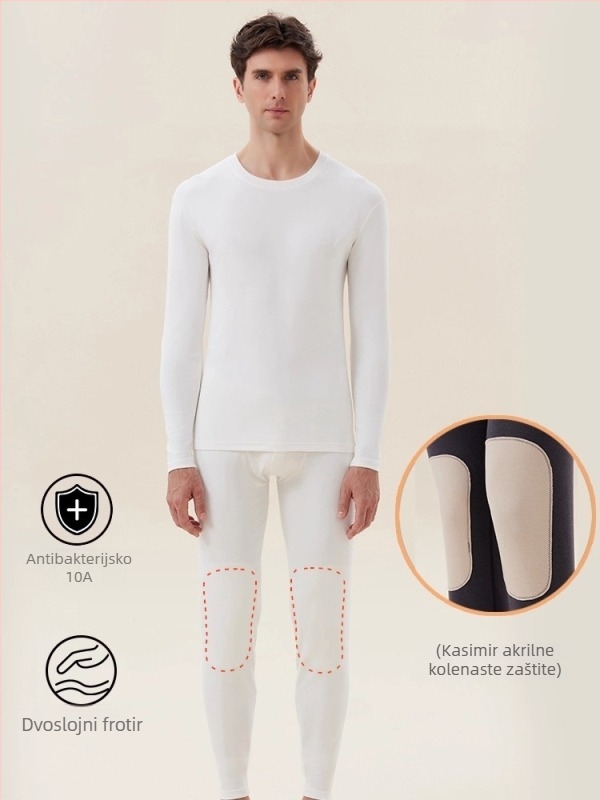 Muški termalni set donjeg rublja s zaštitom koljena i struka, antibakterijski, zadržava toplinu, debeli osnovni sloj, dugi rukavi, okrugli izrez