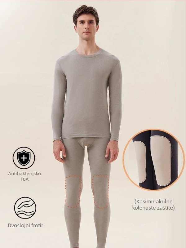 Muški termalni set donjeg rublja s zaštitom koljena i struka, antibakterijski, zadržava toplinu, debeli osnovni sloj, dugi rukavi, okrugli izrez