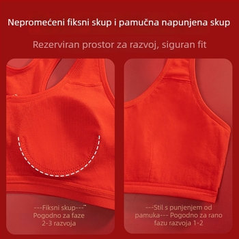 Dječji set pamuka za djevojčice 12–15 godina — prozračan i udoban; potpuno košarica s tanko oblikovanim košaricama; bez metalne žice; dvostruke postavljene naramenice
