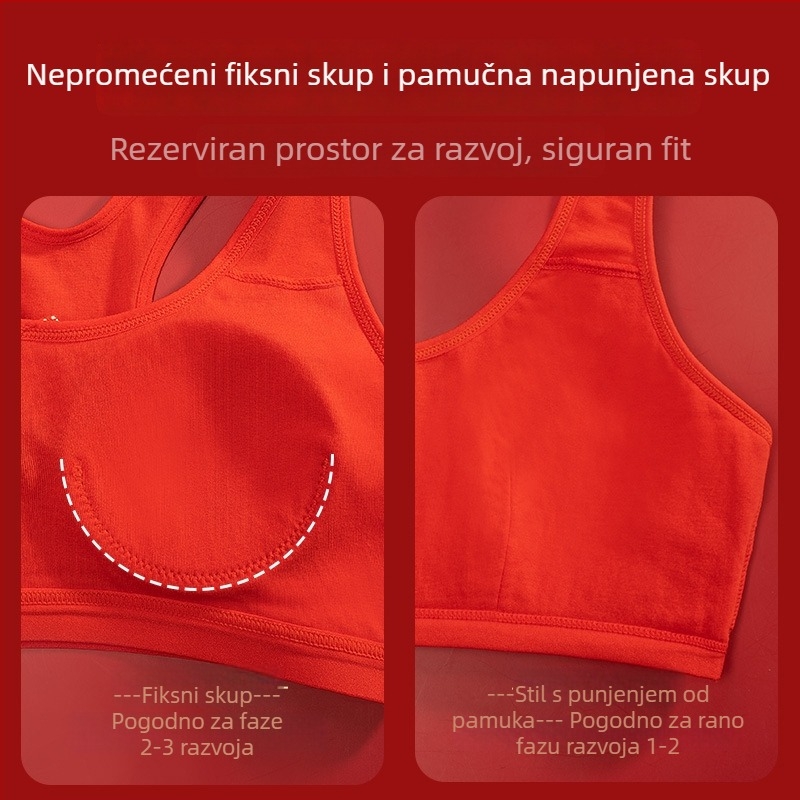 Dječji set pamuka za djevojčice 12–15 godina — prozračan i udoban; potpuno košarica s tanko oblikovanim košaricama; bez metalne žice; dvostruke postavljene naramenice