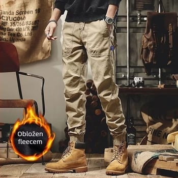 Zimske hlače u japanskom stilu, vintage s fleec podstavom, unisex, labavi kroj, srednji porast struka, mješavina kemijskih vlakana