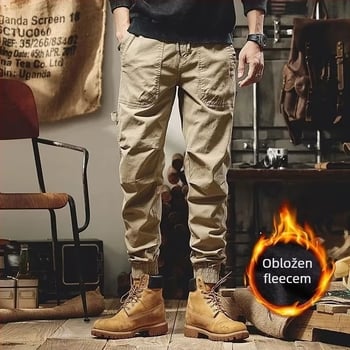 Zimske hlače u japanskom stilu, vintage s fleec podstavom, unisex, labavi kroj, srednji porast struka, mješavina kemijskih vlakana