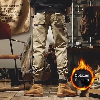 Zimske hlače u japanskom stilu, vintage s fleec podstavom, unisex, labavi kroj, srednji porast struka, mješavina kemijskih vlakana