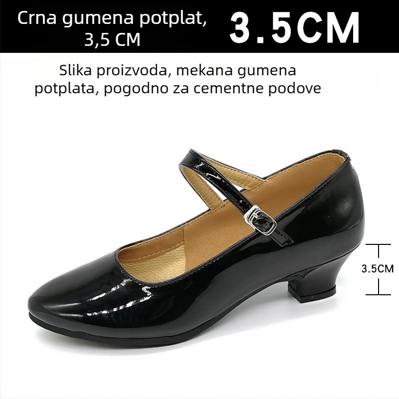 Ženske latinske plesne cipele, srednji peta 3–5 cm, mekana potplata od gume, gornji dio od sintetičke kože, okrugli vrh, otporne na habanje