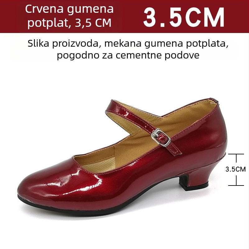Ženske latinske plesne cipele, srednji peta 3–5 cm, mekana potplata od gume, gornji dio od sintetičke kože, okrugli vrh, otporne na habanje