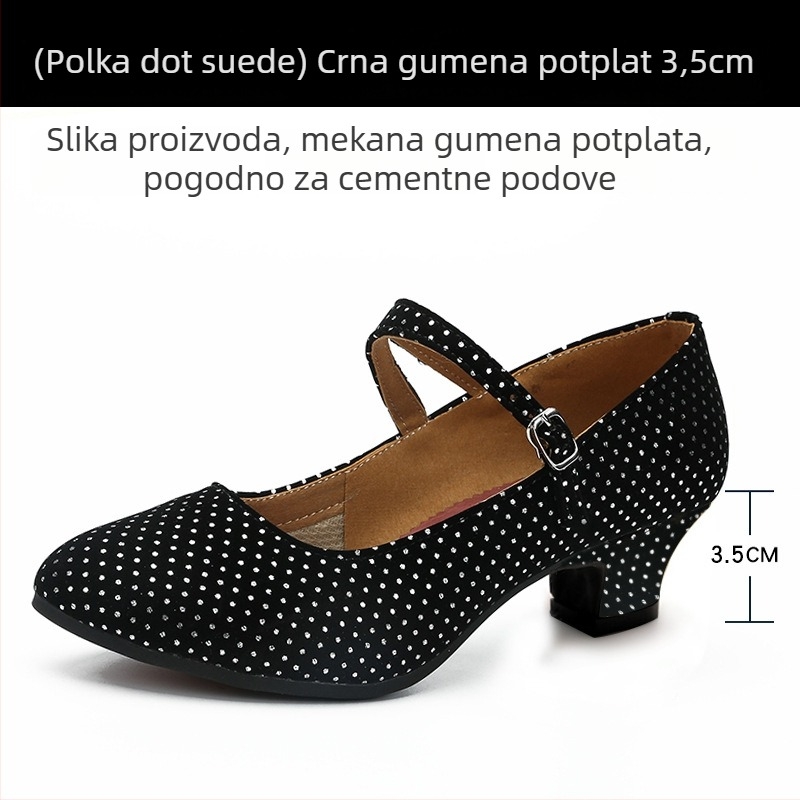 Ženske latinske plesne cipele, srednji peta 3–5 cm, mekana potplata od gume, gornji dio od sintetičke kože, okrugli vrh, otporne na habanje