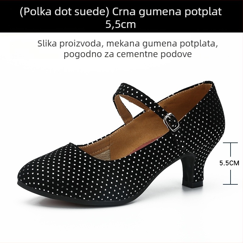 Ženske latinske plesne cipele, srednji peta 3–5 cm, mekana potplata od gume, gornji dio od sintetičke kože, okrugli vrh, otporne na habanje