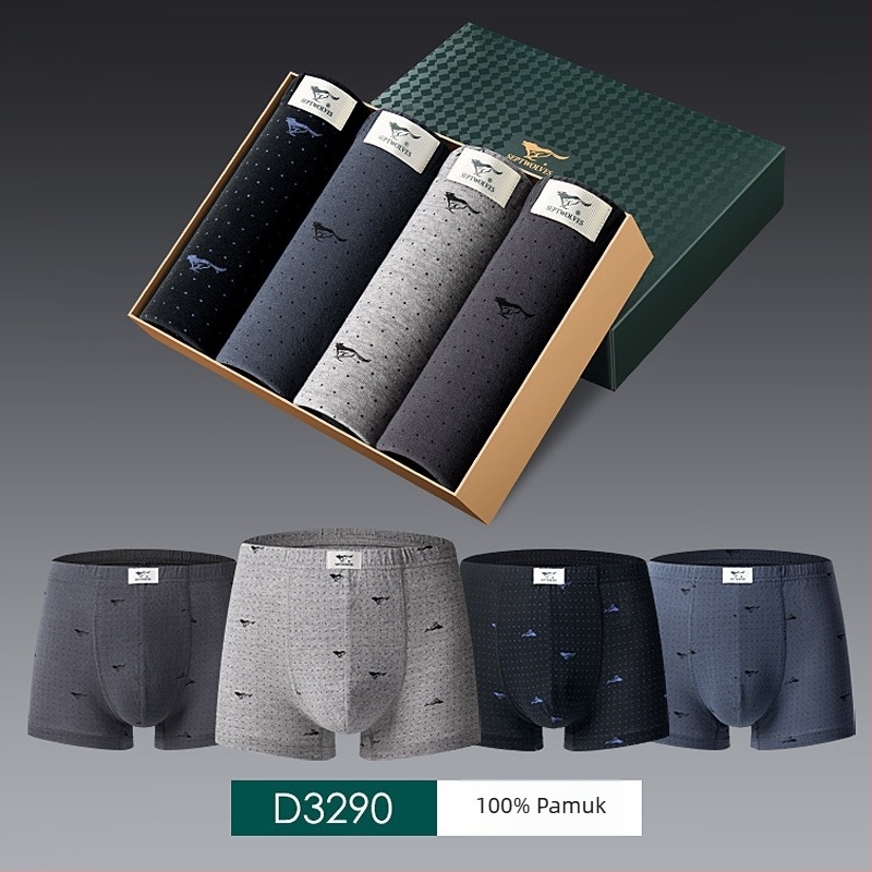 Muške bokserice od 100% pamuka, prozračne, srednjeg struka, uzorak pruga/karirani, pakirane u kutiji, paket od 4 komada
