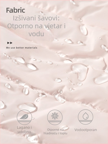 Ženska jakna s kapuljačom, uski kroj, vanjski najlon, bijelo patkasto perje 86–90% sadržaja, 101–200 g punila, jesen-zima 2025