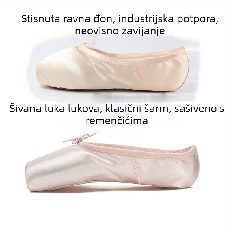Baletanke s oštrim prstom, vezice, gornji dio od Lycre, potplat od prave kože