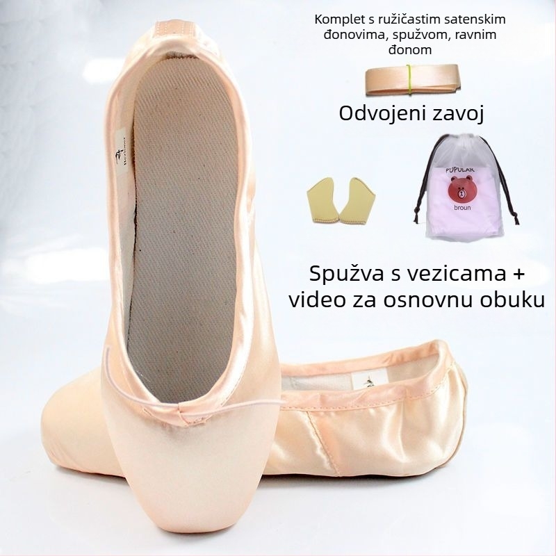 Baletanke s oštrim prstom, vezice, gornji dio od Lycre, potplat od prave kože