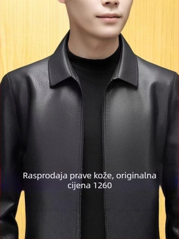 Muška PU kožna jakna sa reverom, prednji zip, uski kroj, bočne džepove, proljeće 2024