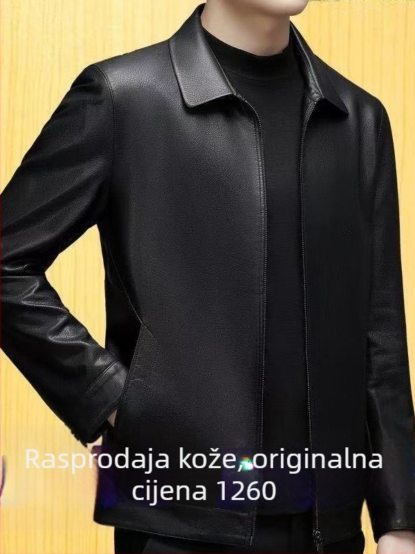 Muška PU kožna jakna sa reverom, prednji zip, uski kroj, bočne džepove, proljeće 2024