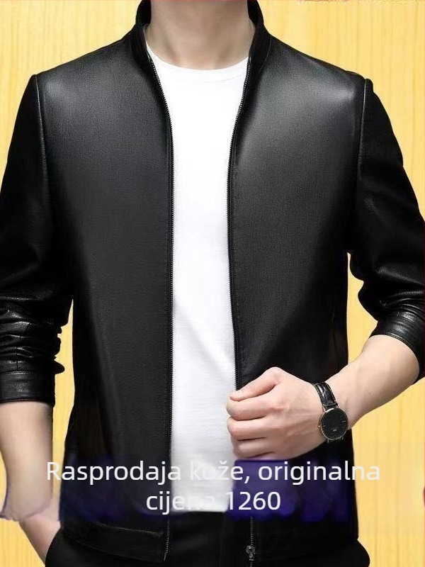 Muška PU kožna jakna sa reverom, prednji zip, uski kroj, bočne džepove, proljeće 2024