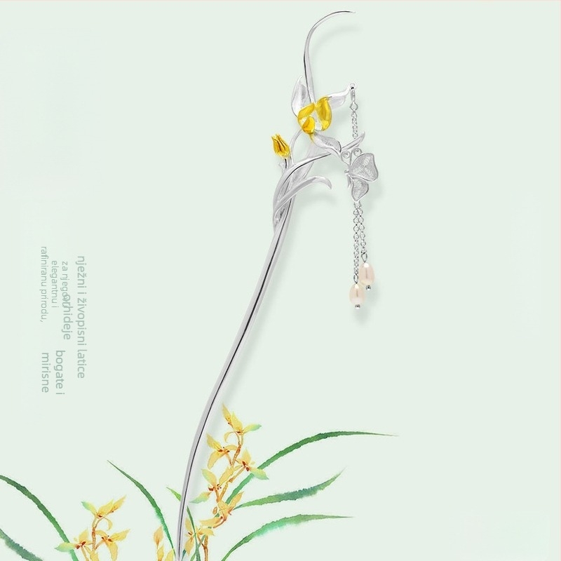 Igla za kosu s cvjetnim motivom, metalna, kineskog inspiriranog stila, Zhongying Jewelry, zlatna ugradnja