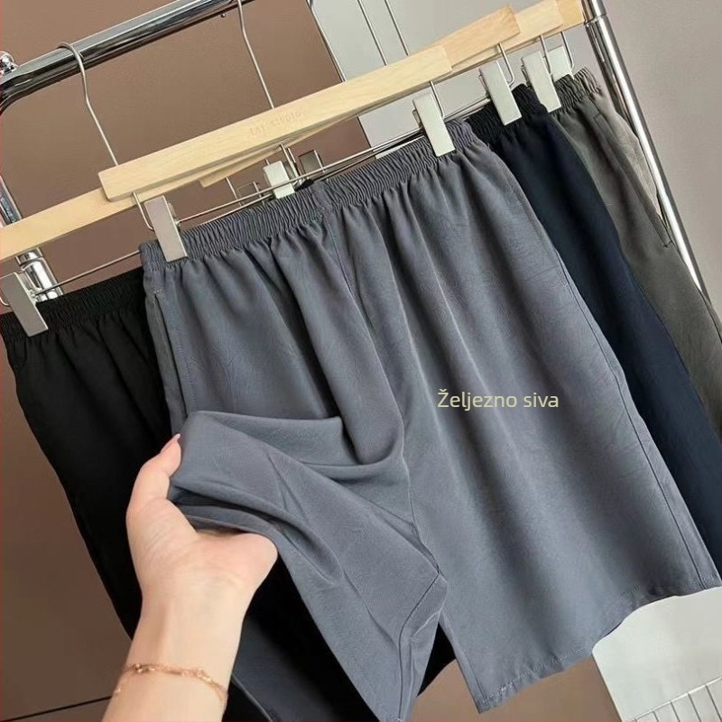 Muške ljetne šorceve s dužinom do sredine bedra, ravni kroj, Mulberry svila, 50% poliester, mikro-elastičnost, jednostavan stil