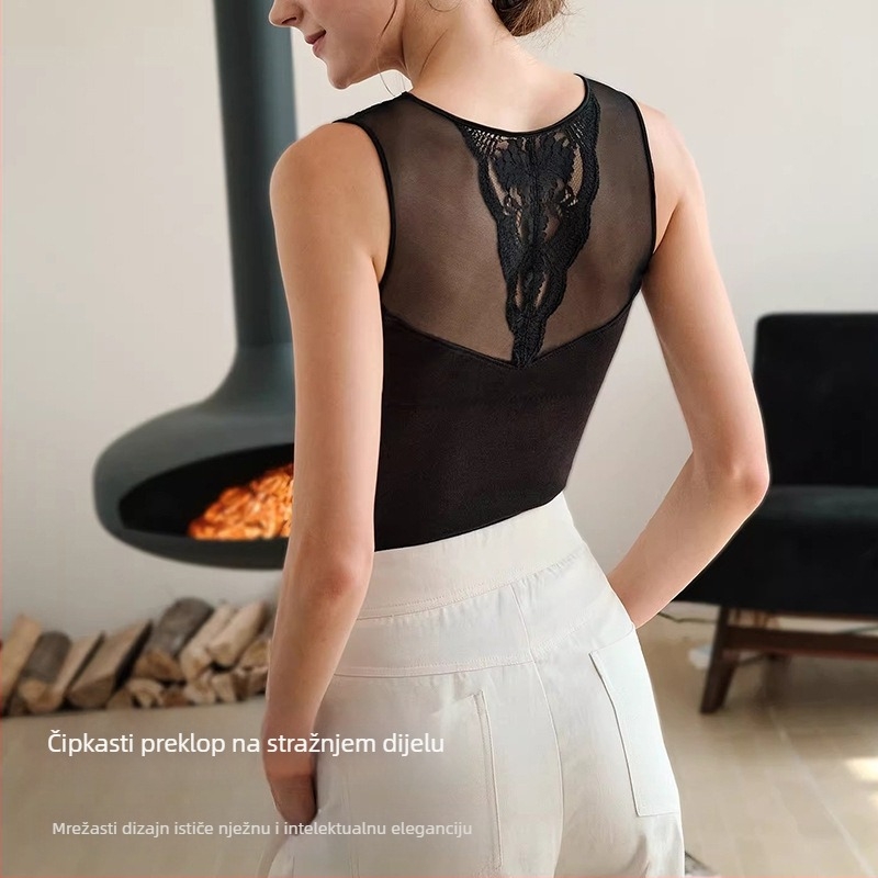 Topla vest s integriranim jastučićima, čipkasti rub, fleecem podstavljena najlon tkanina