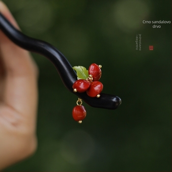 Kopča za kosu od ebonskog drveta, etnički stil, oblik cvijeta, Zimsko izdanje 2025