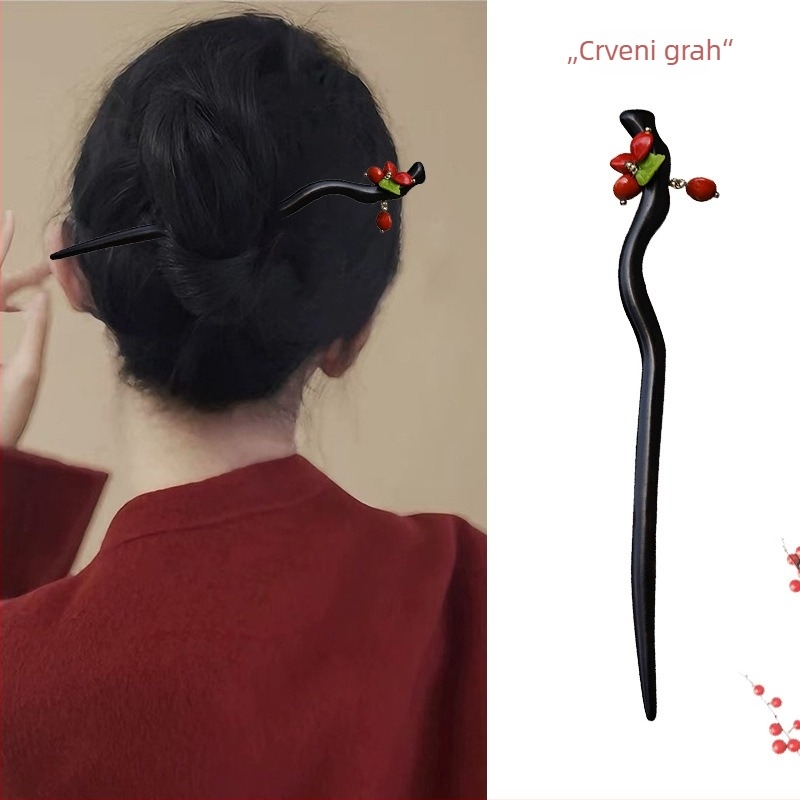 Kopča za kosu od ebonskog drveta, etnički stil, oblik cvijeta, Zimsko izdanje 2025