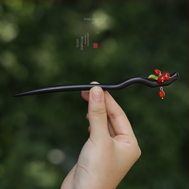 Kopča za kosu od ebonskog drveta, etnički stil, oblik cvijeta, Zimsko izdanje 2025