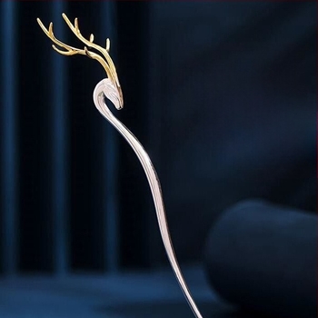 Šnala za kosu s motivom jelenjih roga, metalna s premazom 925 srebra, originalni dizajn za Hanfu – dodatak za glavu (Materijal: Metal; Premaz: 925 srebro; Stil: Originalni dizajn; Stilizacija: Životinje/Zodijak; Kategorija: Dodatak za glavu)