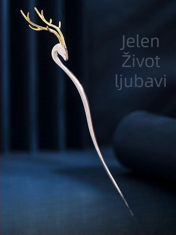 Šnala za kosu s motivom jelenjih roga, metalna s premazom 925 srebra, originalni dizajn za Hanfu – dodatak za glavu (Materijal: Metal; Premaz: 925 srebro; Stil: Originalni dizajn; Stilizacija: Životinje/Zodijak; Kategorija: Dodatak za glavu)