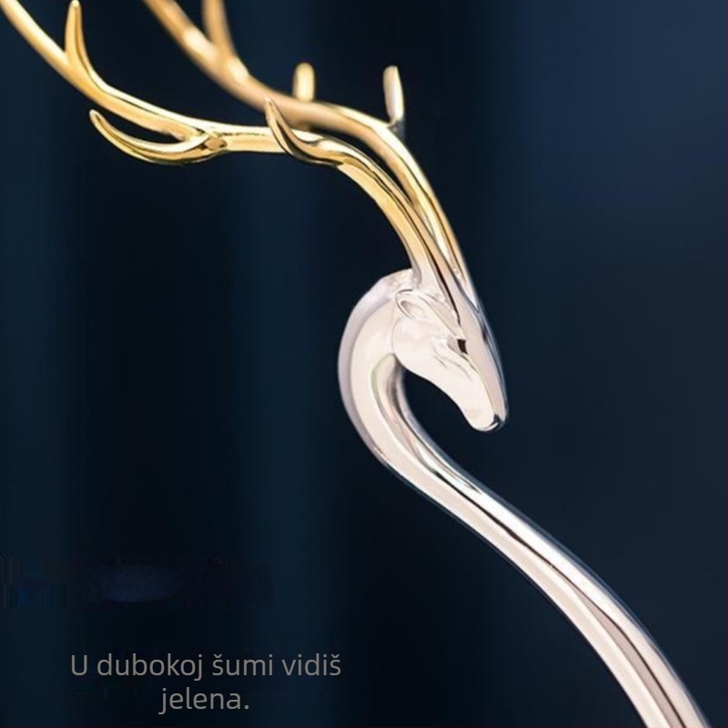 Šnala za kosu s motivom jelenjih roga, metalna s premazom 925 srebra, originalni dizajn za Hanfu – dodatak za glavu (Materijal: Metal; Premaz: 925 srebro; Stil: Originalni dizajn; Stilizacija: Životinje/Zodijak; Kategorija: Dodatak za glavu)