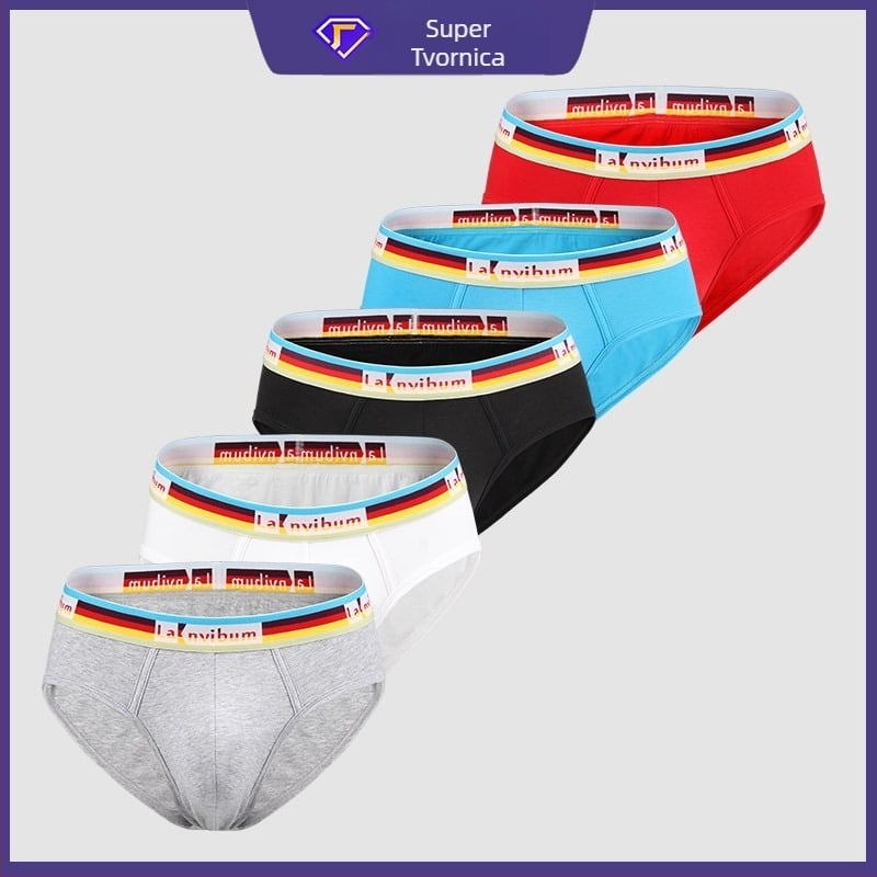 Muške pamučne gaćice sa srednjeg porasta, s dugom pojasom u bojama duge, jednobojni uzorak, 40s pređa