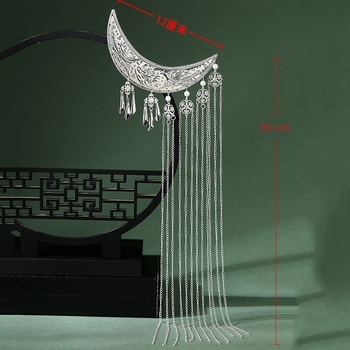 Hanfu dodatak za kosu s polumjesečastim resama — legura, vintage ženski stil, geometrijski dizajn, elektroplatiranje, porijeklo Yiwu