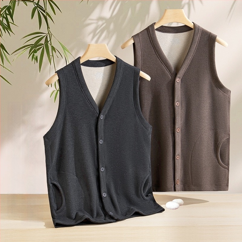 Muški termalni prsluk s flisom, dvostruki sloj od viskoze, V-izrez, može se nositi kao vanjski sloj