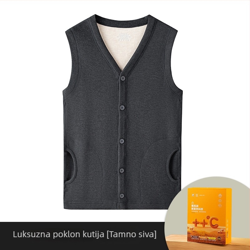 Muški termalni prsluk s flisom, dvostruki sloj od viskoze, V-izrez, može se nositi kao vanjski sloj